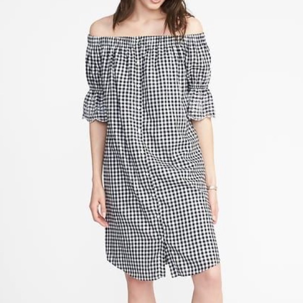 Old Navy Gingham Off The Shoulder Midi Dress